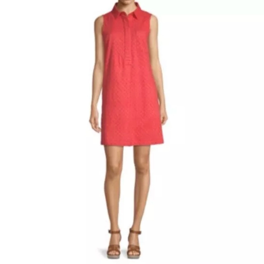 Liz Claiborne Eyelet Lace Sleeveless Shirt Shift Dress Coral Pink Women’s XXL